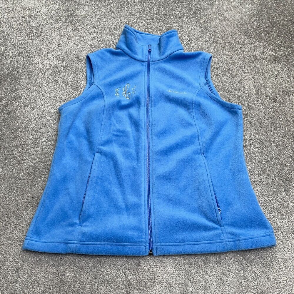 Columbia Benton Springs Fleece Vest Womens Large Blue Full Zip Pocket Outdoor